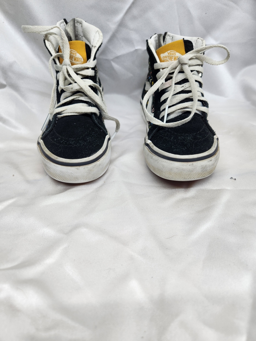 Vans Kids Black High-Top Sneakers with White Laces and Yellow Tongue
